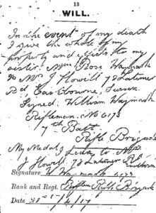 The handwritten will of a FWW soldier