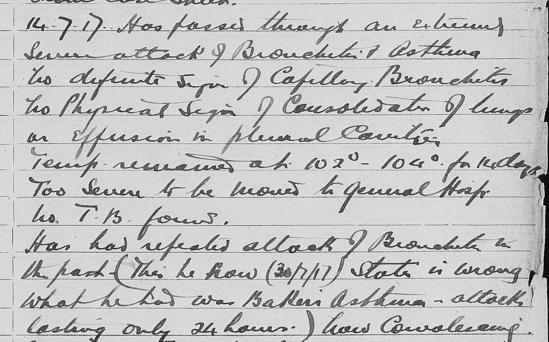 Extract from FWW medical notes